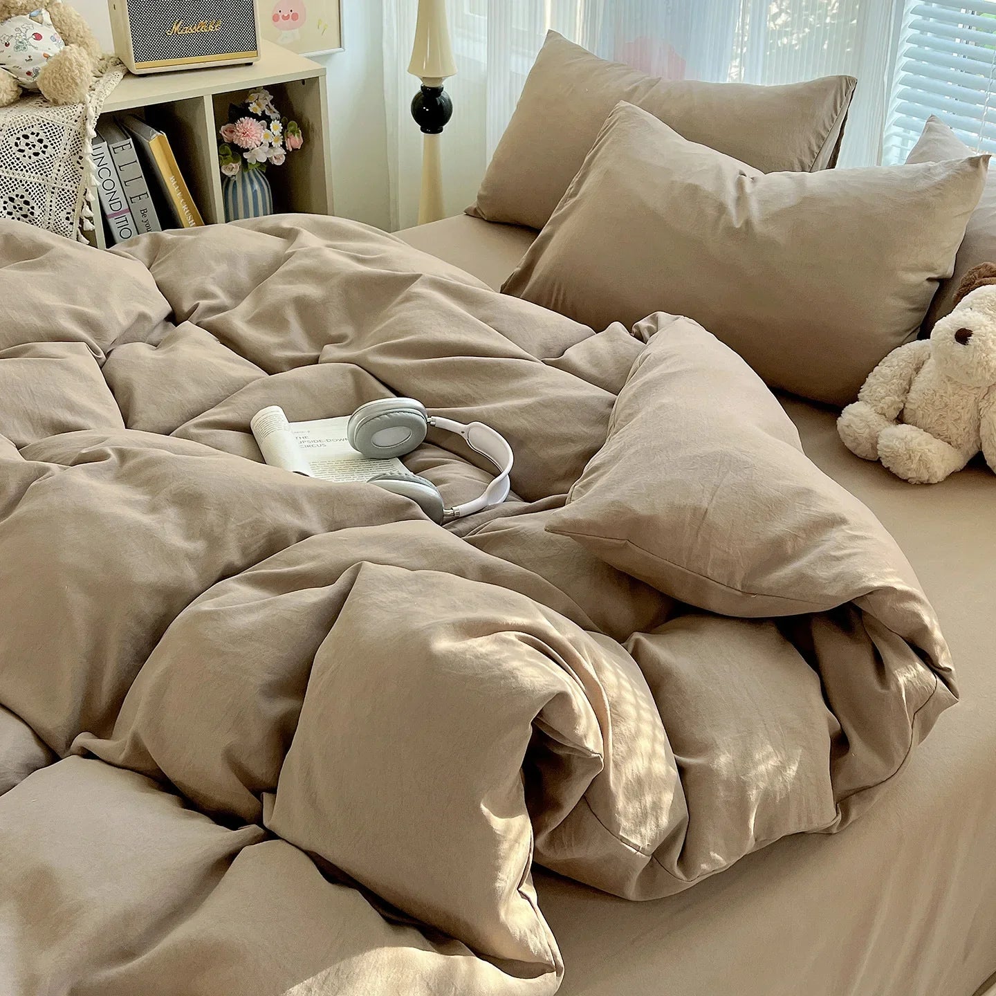 4pcs Duvet Cover Set with Sheet and Pillowcases Solid Color Bedding Set