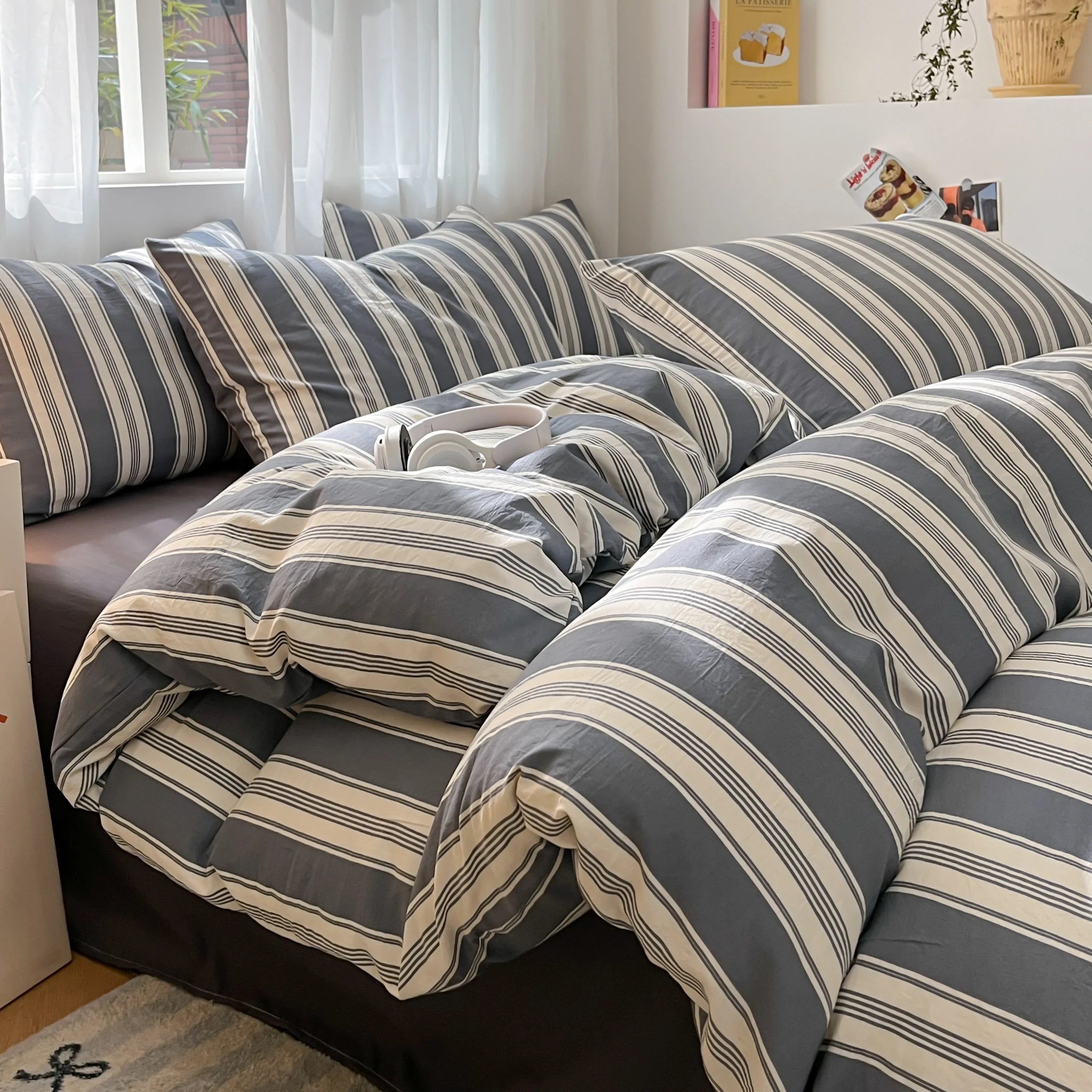 3/4 Pcs Blue Checkered Bedding Set