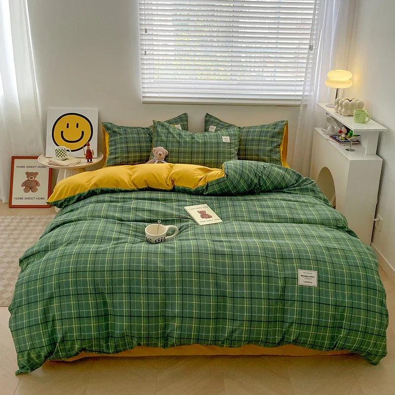Japanese Style Blue Check Bedding Set