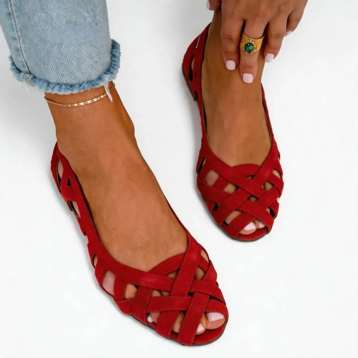 Faux Suede Woven Flat Sandals