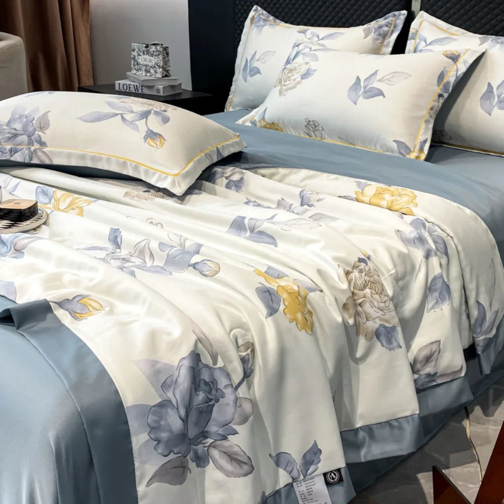 Summer Printed Quilt Set with Pillowcase Washed Cotton Bedding Set