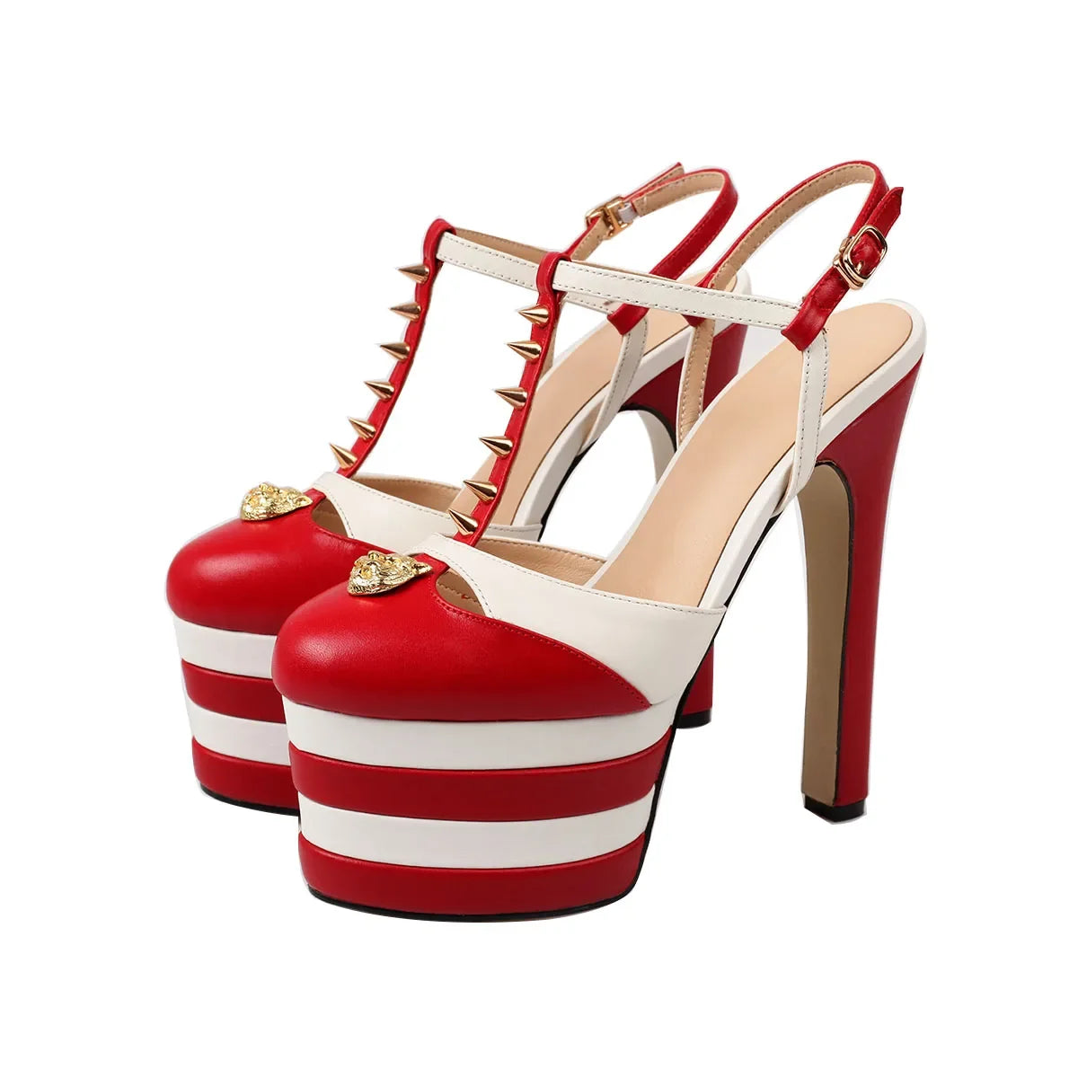 cowhide Platform rivet Mixed Colors Catwalk Shoes