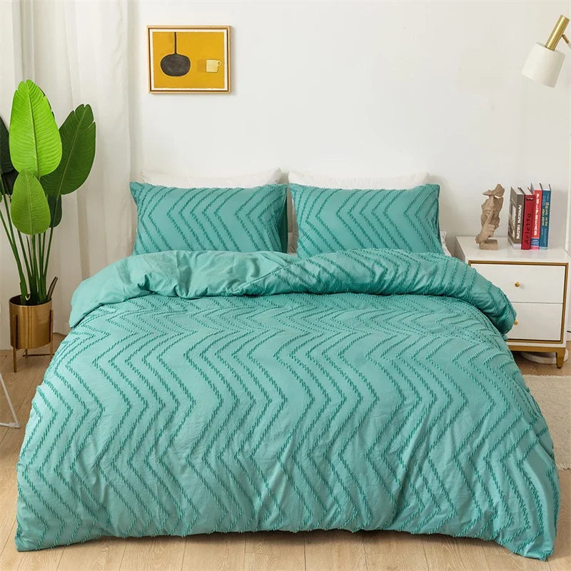 2pcs/3pcs Wave Tufted Design Duvet Cover Set for All Seasons Queen Size Comfortable Soft Comforter Cover Bedding Set