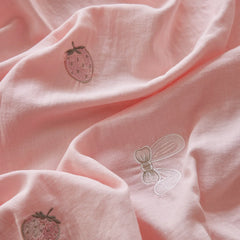 Pink Cute Rabbit Applique Embroidery 100% Cotton Bedding Set