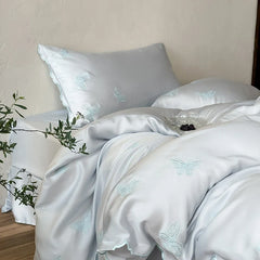 Luxury Butterfly Embroidery 600TC Lyocell Silky Soft Cooling Breathable Bedding Set