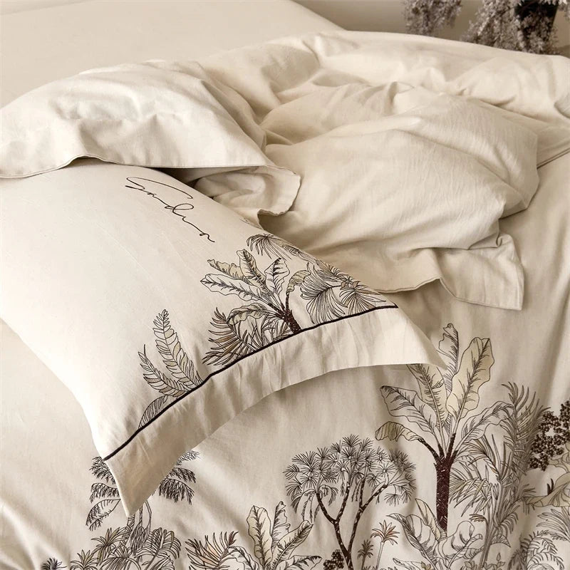 Neutral Cotton Linen Blend Vintage Bedding Set