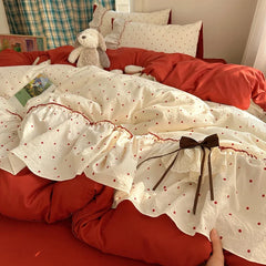 3/4Pcs Korean Princess Style Bow Ruffles Bedding Set