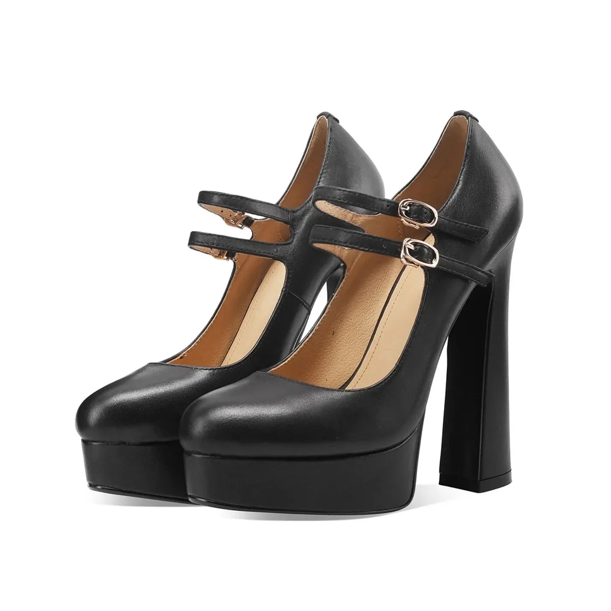 Beige Cowhide Platform High-Heeled Shoes