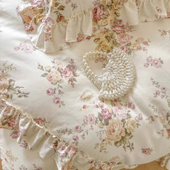 100% Cotton Flowers Print Lace Ruffles Princess 4/6Pcs Bedding Set
