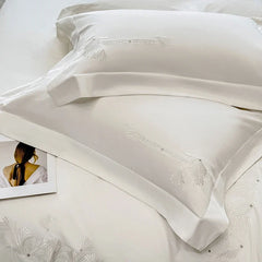 Luxury Embroidery Solid Color Premium Egyptian Cotton Queen King Bedding Set