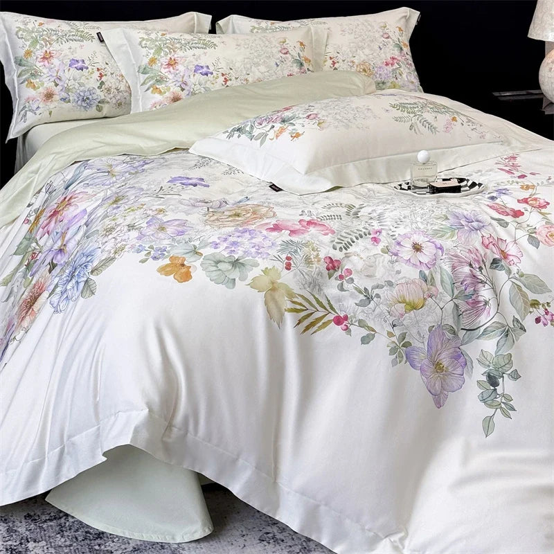 600TC Egyptian Cotton Luxury Botanical Floral Print Bedding Set