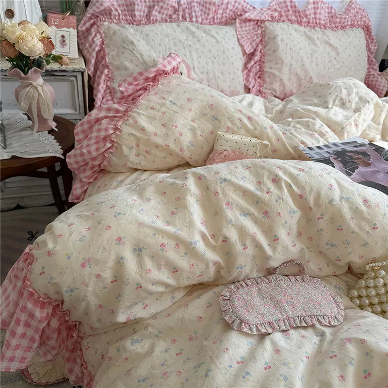 Korean Princess Style Floral Ruffles Bedding Set