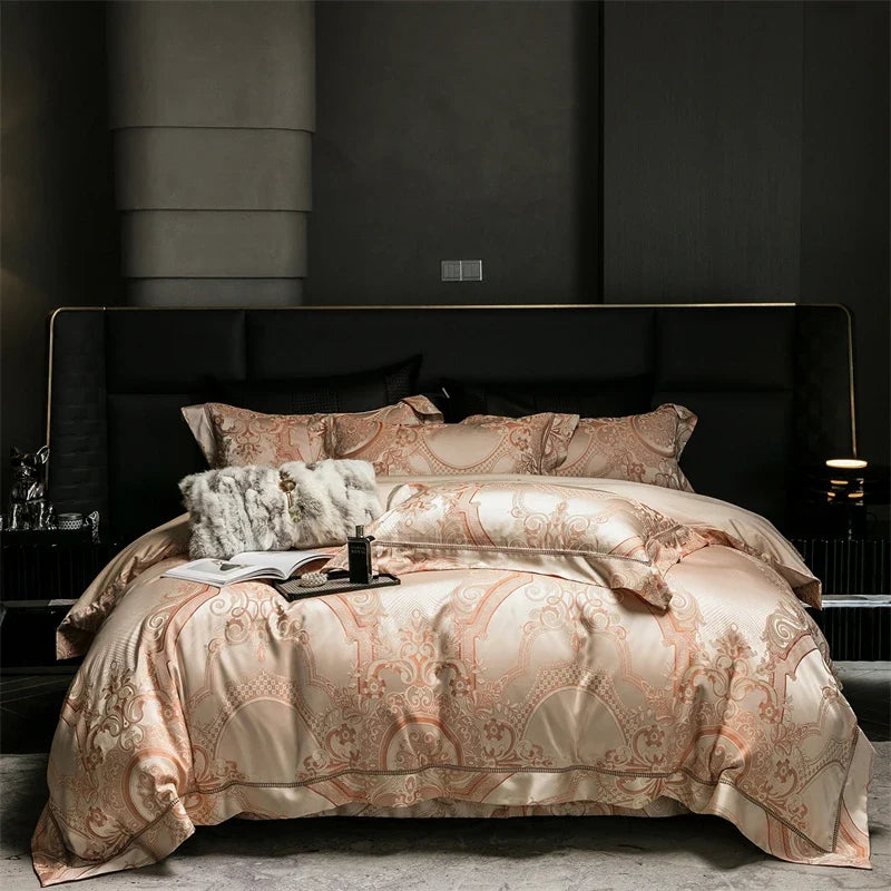 4Pcs Luxury European Style Jacquard 1000TC Egyptian Cotton Bedding Set