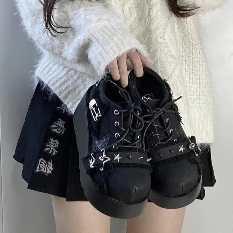 Punk Metal Chain Chunky Platform Ankle Boots