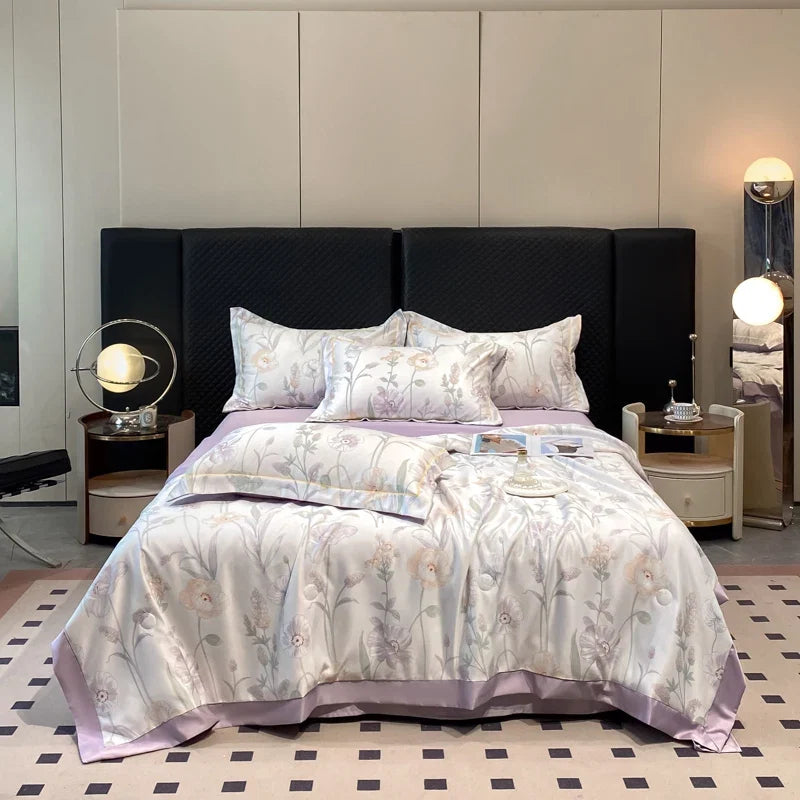 Summer Printed Quilt Set with Pillowcase Washed Cotton Bedding Set