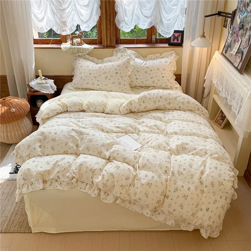 3/4Pcs Korean Princess Style Floral Printing Bedding Set