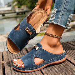 Women Slip on Slippers Beach Slippers Solid Color Round Head Wedges Casual Designer Shoes