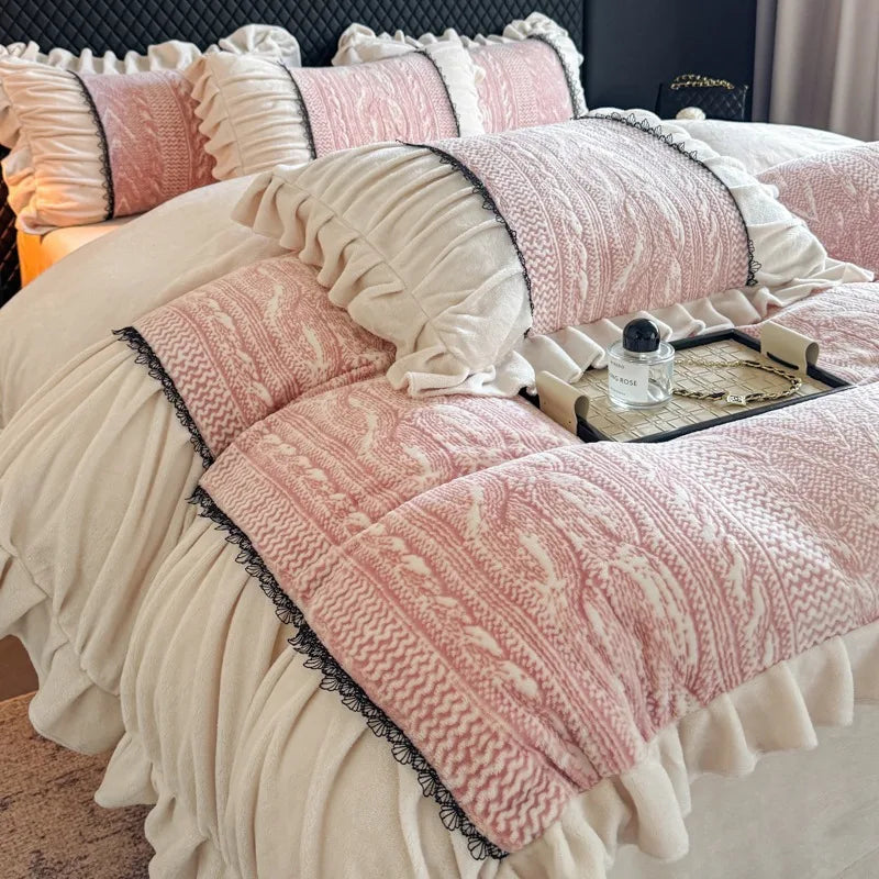 French Princess Style Velvet Duvet Cover Set Thick Coral Velvet Double-sided Plush Bedding Set