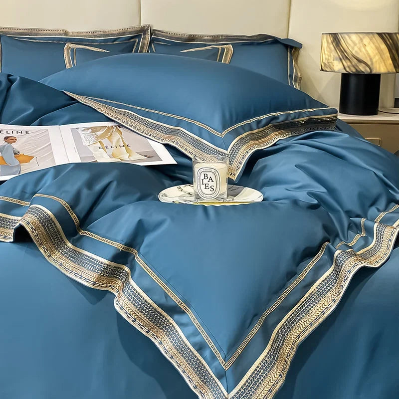 Premium 1000TC Egyptian Cotton Luxury Gold Embroidery Hotel Style Bedding Set