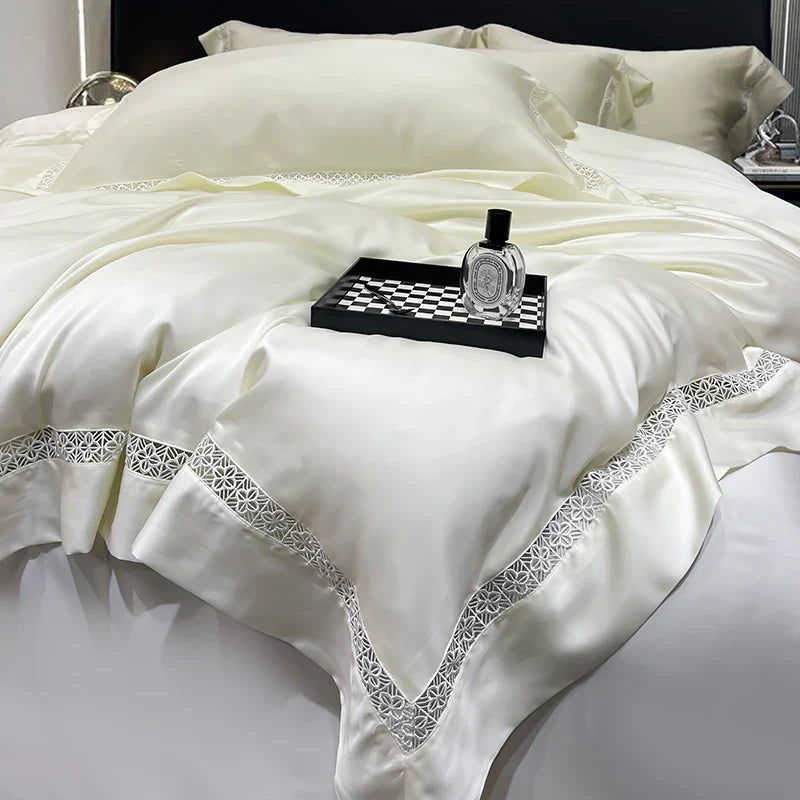 800TC Lyocell Soft Silky Cooling Summer Luxury Hollow Wide Edge Bedding Set