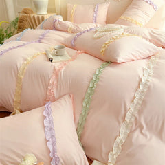 3/4Pcs Pink Ins-Style Princess Colorful Bow Bedding Set