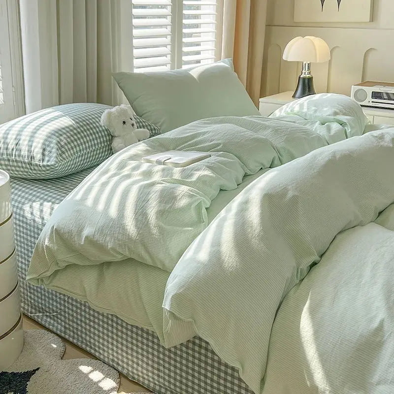 Blue Black Strip Duvet Cover Set with Zipper No Filler Nordic Bed Flat Sheet Pillowcases Single Double Size Girl Boy Bedding Set