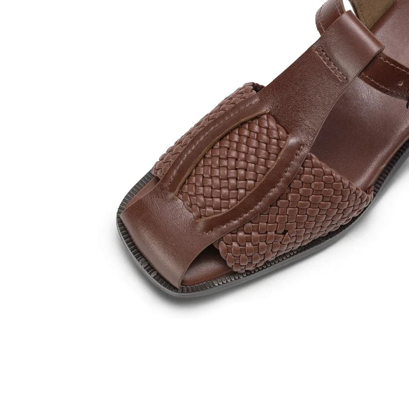 leather woven cowhide round toe