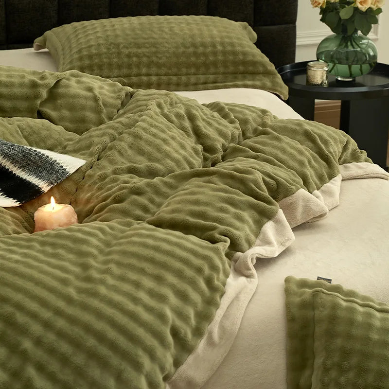 Winter Coral Velvet Warm Bedding Set
