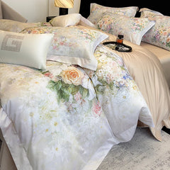 1000TC Egyptian Cotton Blooming Flowers Prints Luxury Queen King Size Bedding Set