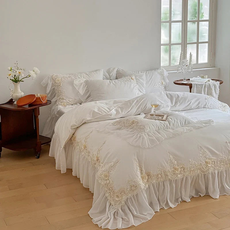 Elegant Lace Rose Embroidery Bedding Sets