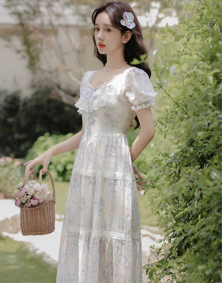 Lily-Blue Rose Cottagecore Princess Dress