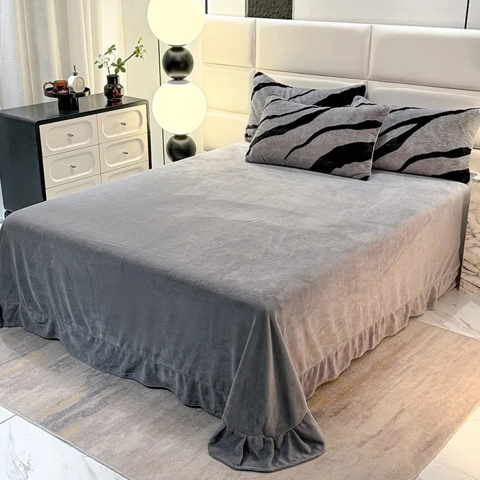 Winter Thick Warm Imitation Rabbit Fur Bedding Set