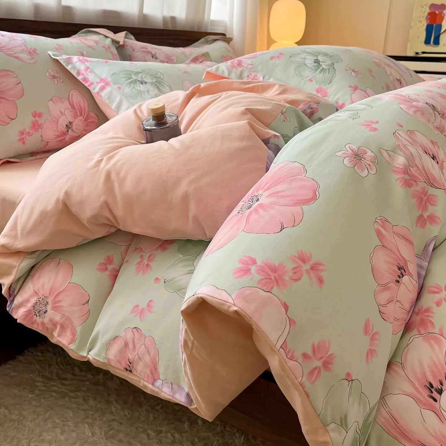 Thickened 4Pcs Bed Set Pure Cotton Long Staple Cotton Soft Bed Sheet Fitted Sheet Duvet Cover