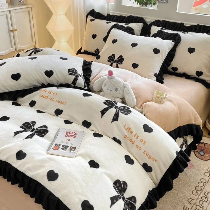 French Style Korean Lace Milk Velvet Bedding Set