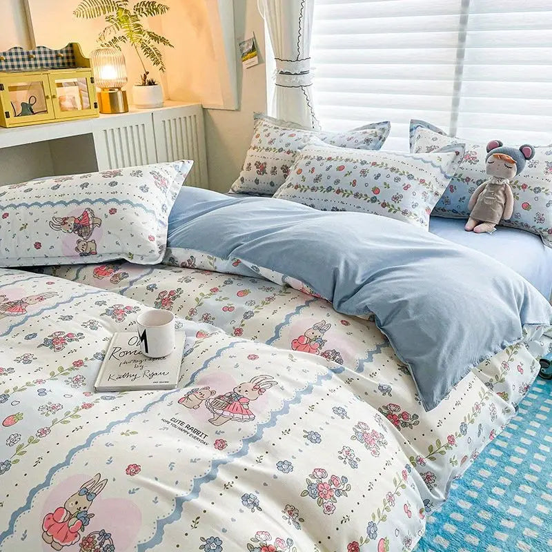 Cute Boys Duvet Cover Set with Zipper Girls Flat Bed Sheet Pillowcases No Filler Double Queen Size Adult Kids Bedding Linens