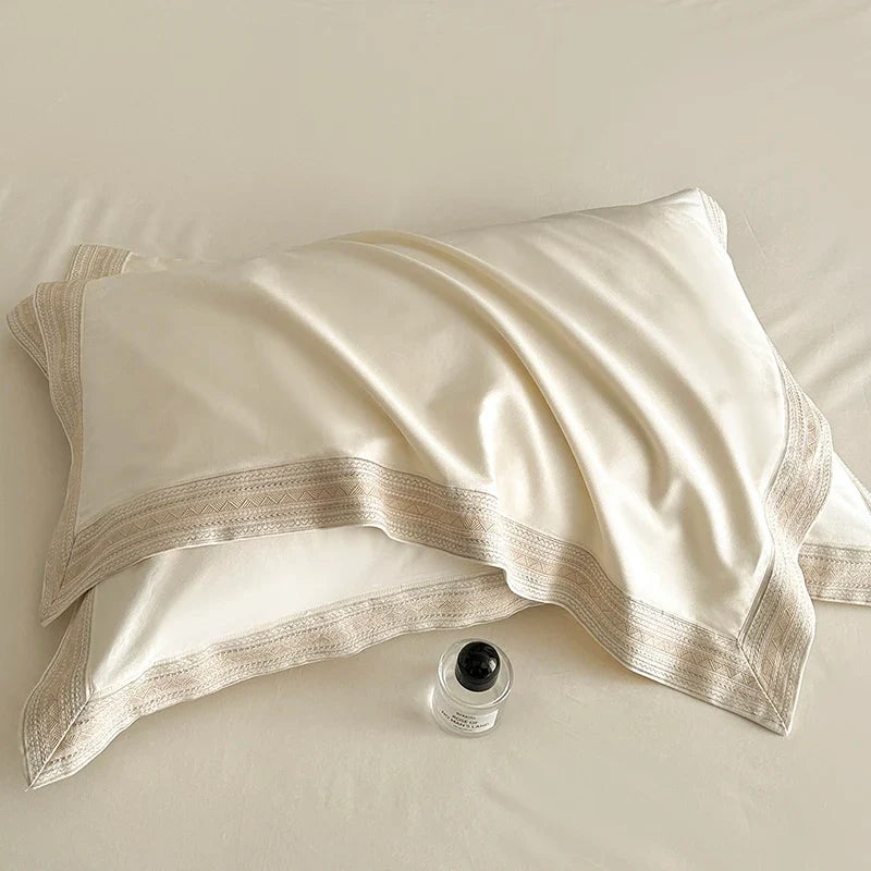 600TC Egyptian Cotton Embroidery Wide Edge Luxury Solid Color Bedding Set
