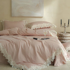 100% Cotton Flowers Butterfly Lace Edge Bedding Set