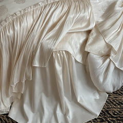 Vintage French Large Lace Ruffles Lyocell Cotton Rose Jacquard Luxury Bedding Set