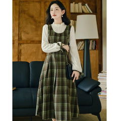 Harmony Plaid Wool Dark Academia Cottage Dress