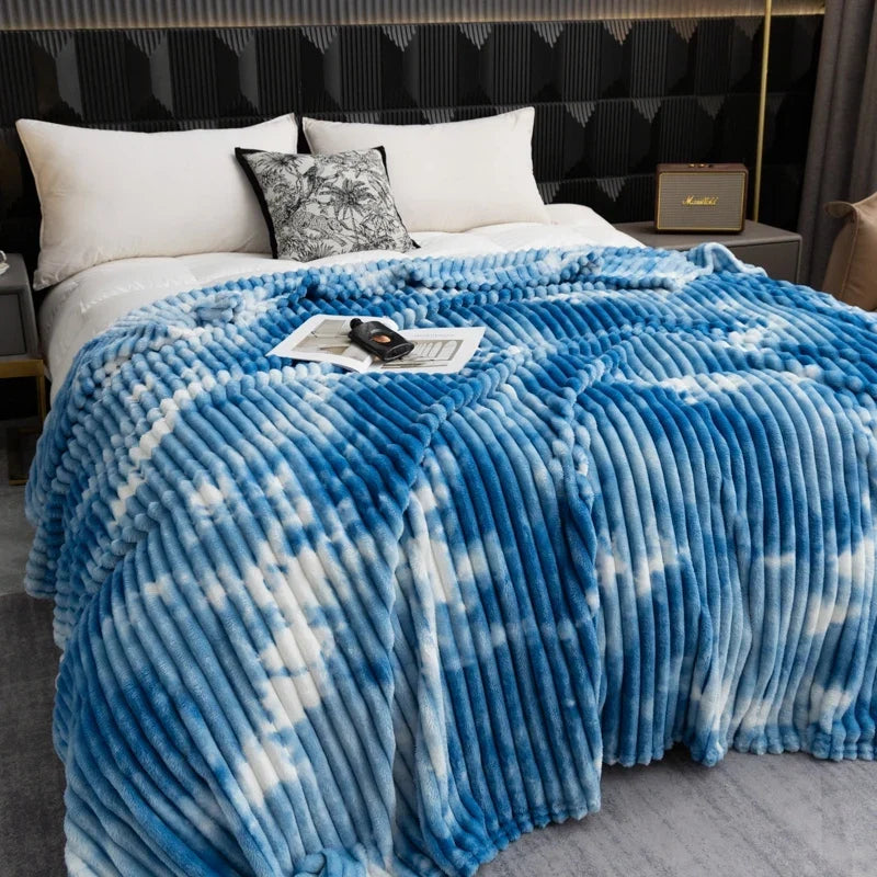Flannel Fleece Blanket for Beds Tie Dyeing Warm Manta Single/Queen/King Thow Blanket Thick Warm Plaids Sofa Blanket
