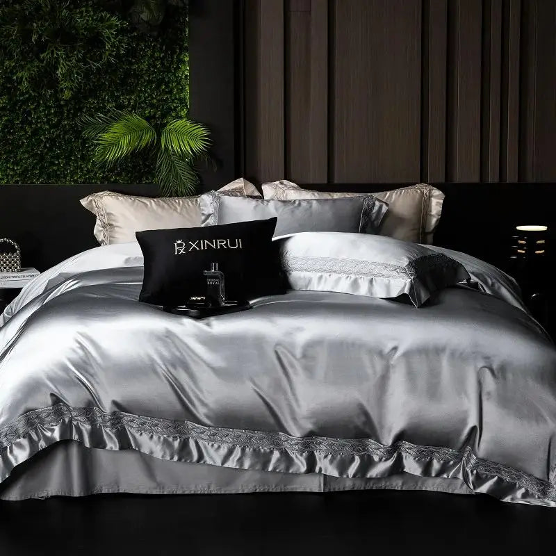 1000TC Egyptian Cotton Soft Silky Brocade Lace Champagne Luxury Bedding Set