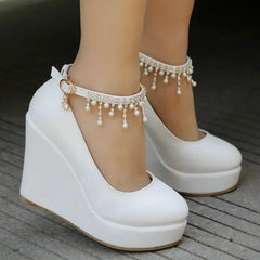 Luxury 11cm White Round Head Water Platform Wedges Shoes