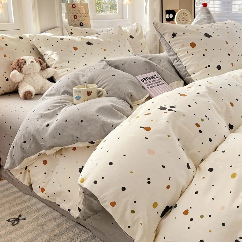 Japanese Style Floral Printed Queen Quilt Cover Set 3/4 Pcs Soft Cotton Bedding Set