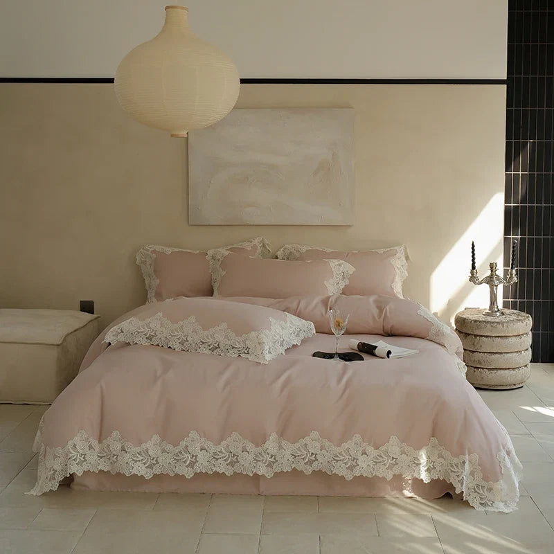 100% Cotton Flowers Butterfly Lace Edge Bedding Set