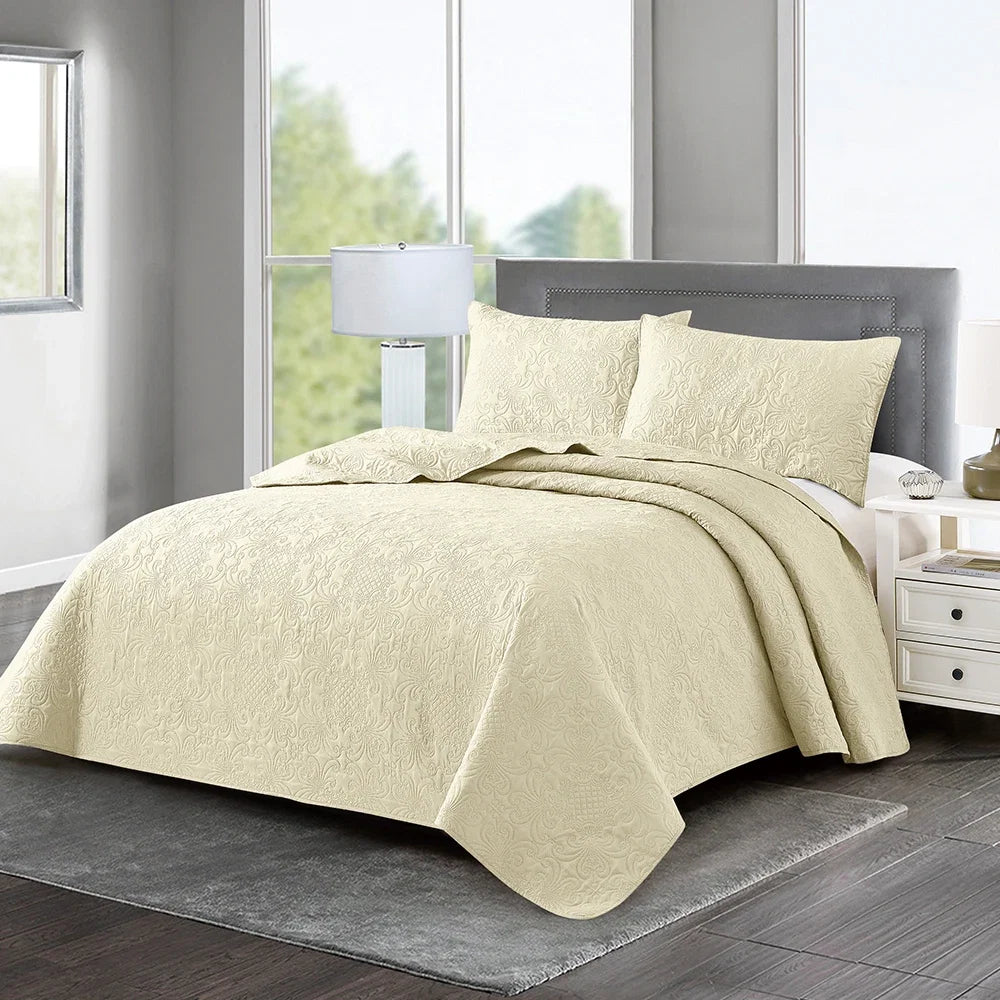 3pcs Luxury Quilted Microfiber Bedspread Coverlet Bedding Set