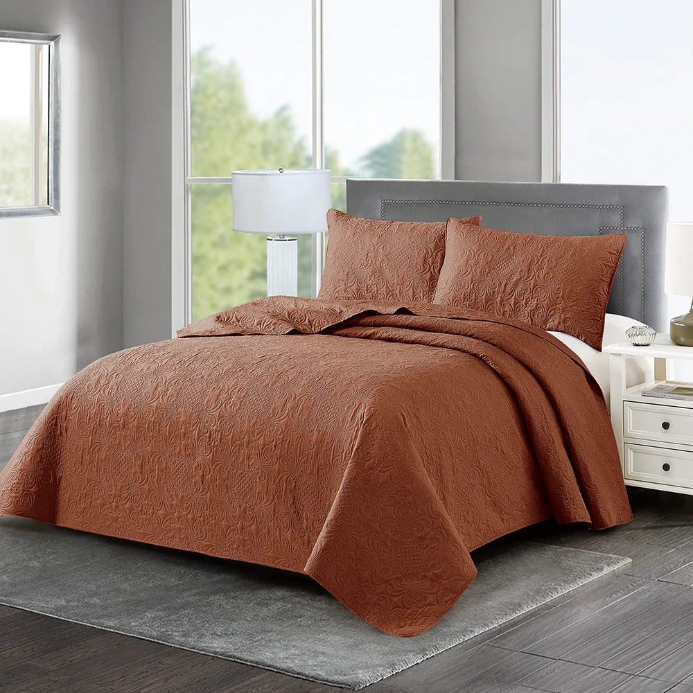 3pcs Luxury Quilted Microfiber Bedspread Coverlet Bedding Set