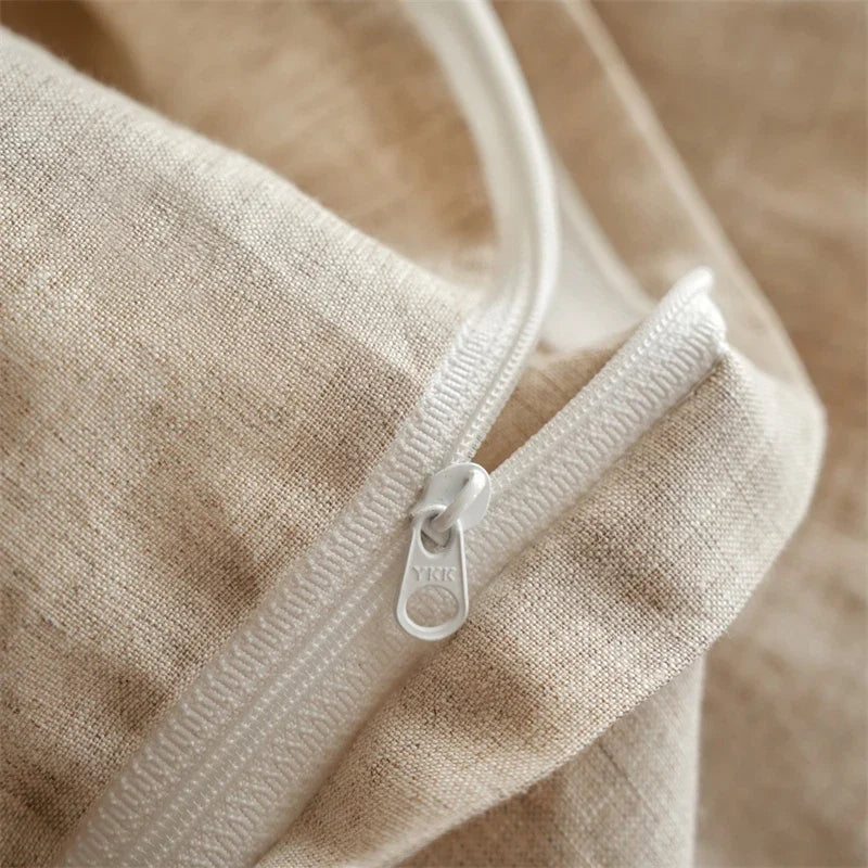 100% Pure Linen Vintage Flowers Embroidery Ruffles Luxury Bedding Set