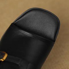 Metal Belt Buckle Round Head Exposed Toe Breathable Cool Mid Heel