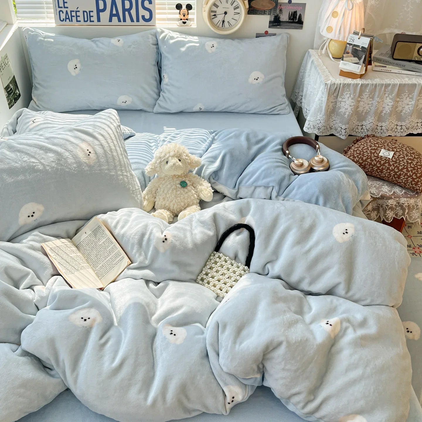 Winter Thick Velvet Duvet Cover Set Student Dormitory Bedding Set