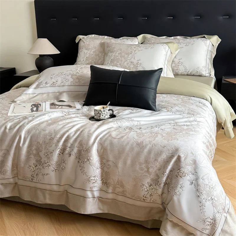 600TC Lyocell Cotton Soft Breathable Flowers Print Bedding Set